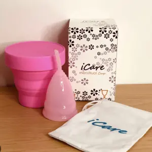 Copa Menstrual Original rosa, plegable, con bolsa y caja de presentación.
